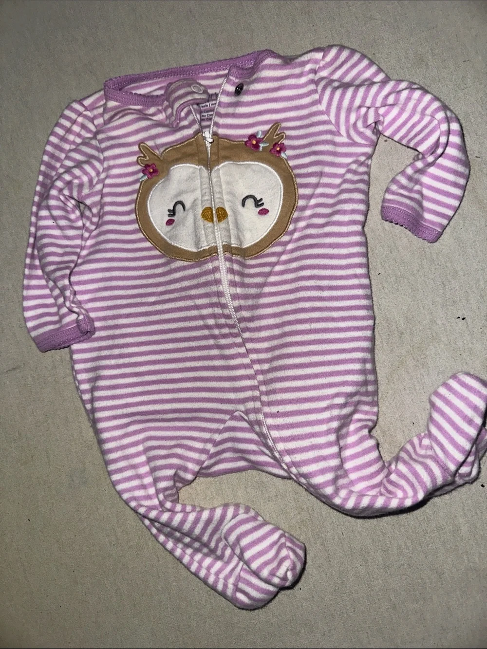 Kids Size 6M Carters Striped Baby One-Piece Footed Pajamas with Owl Applique